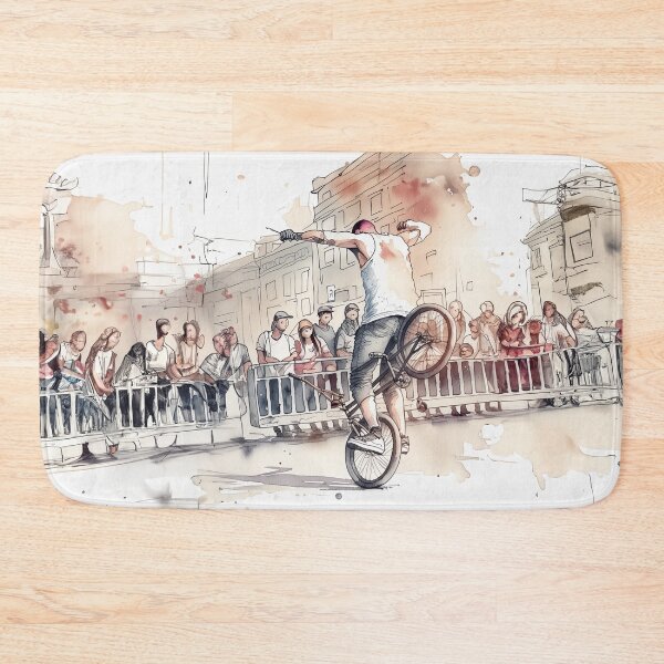 Item preview, BMX rider performs a trick before an audience, showcasing skill and agility. The crowd watches in anticipation designed and sold by homydesign.