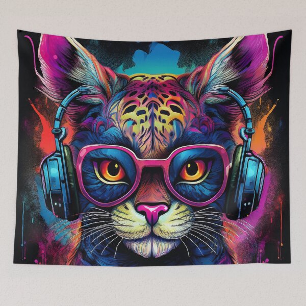 Item preview, Graffiti Ocelot in Headphones and Shades designed and sold by Boxing Kangaroo Retail Company.