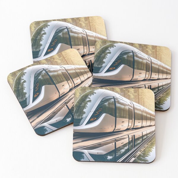 Item preview, A sleek, futuristic train glides through a lush forest designed and sold by homydesign.