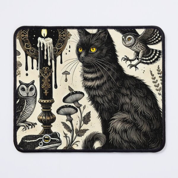 Item preview, Enchanting Black Cat and Mystical Elements: A Gothic Design with Owls, Frog, and Celestial Motifs designed and sold by Negative Vibes Only.