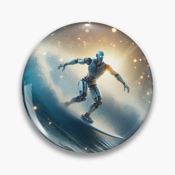 Item preview, Robot surfs dynamic waves under a vivid sky, showcasing the harmony of technology and nature designed and sold by homydesign.