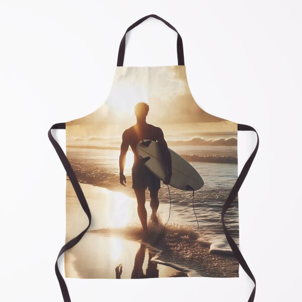 Item preview, Silhouette of a surfer holding a board on a beach at golden sunset, waves lapping at feet, dramatic clouds in the background designed and sold by homydesign.