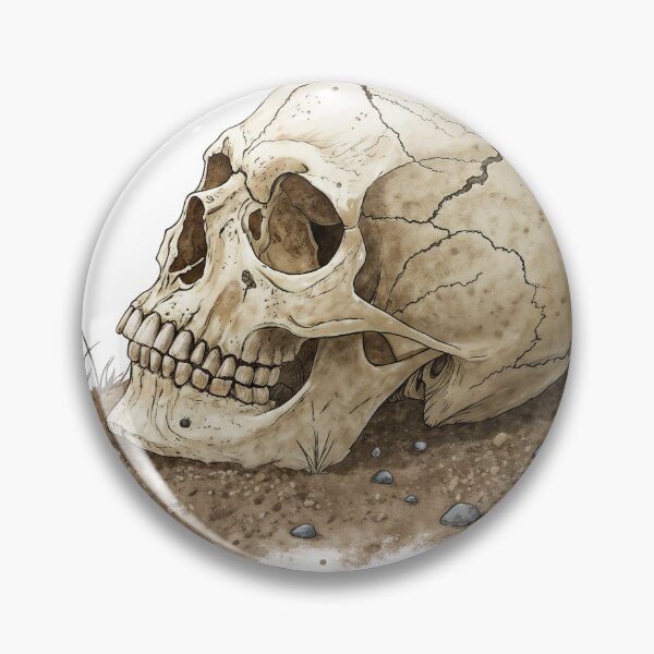 Item preview, Illustration of Weathered Human Skull Partially Buried in Ground designed and sold by Creative88Art.
