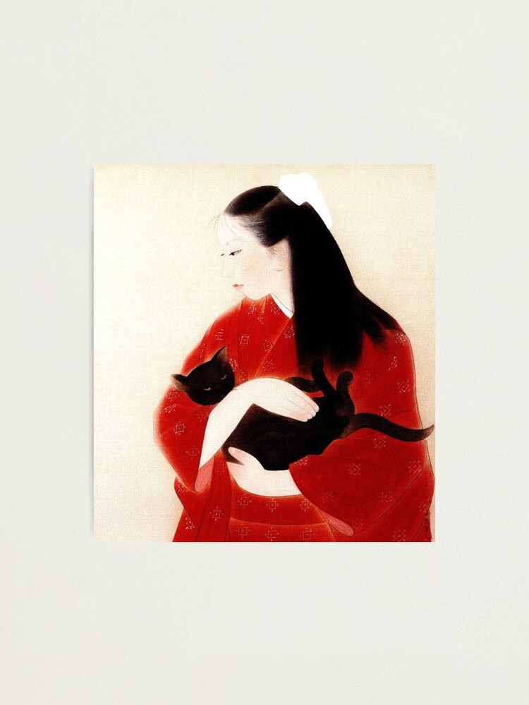 Impression Photo Femme Japonaise Avec Un Chat Noir Peinture Par Martstore Redbubble