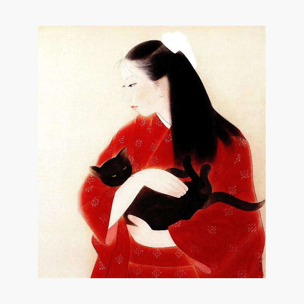 Poster Femme Japonaise Avec Un Chat Noir Peinture Par Martstore Redbubble