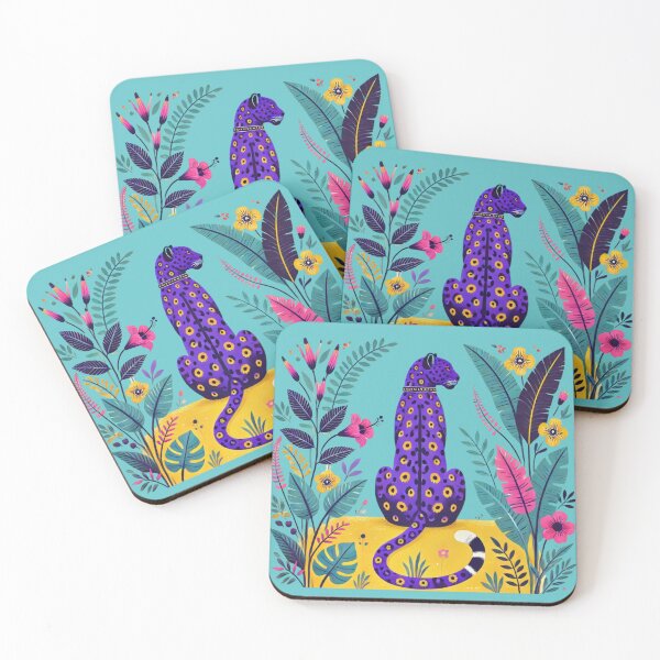 Artikelvorschau, Lila Leopard, eine große Katze, farbenfrohe Tierwelt-Illustration entworfen und verkauft von coloursforkids.