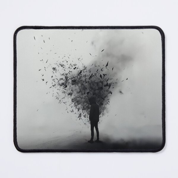 Item preview, A design of a lone figure in a stark, grayscale setting, with dark fragments swirling around. designed and sold by HEMRO.