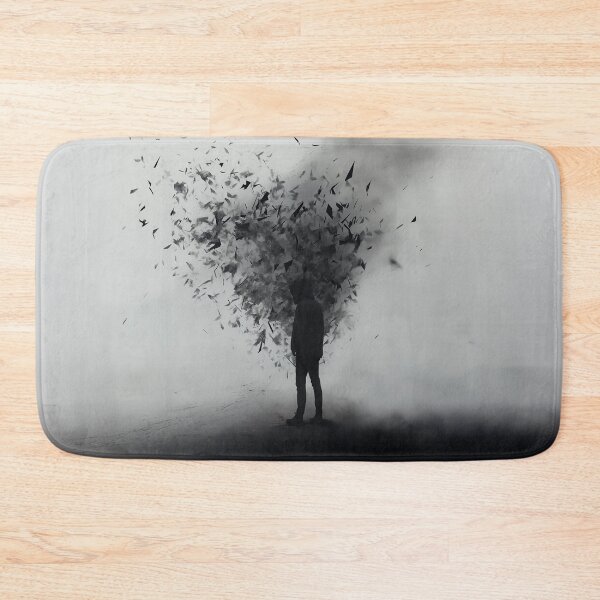Item preview, A design of a lone figure in a stark, grayscale setting, with dark fragments swirling around. designed and sold by HEMRO.