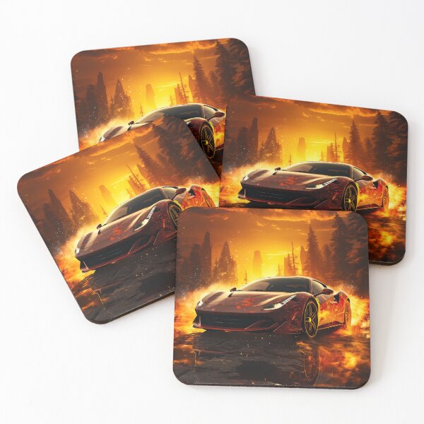 Item preview, Blazing Supercar In Fiery Sunset Landscape designed and sold by RevUpDesign.