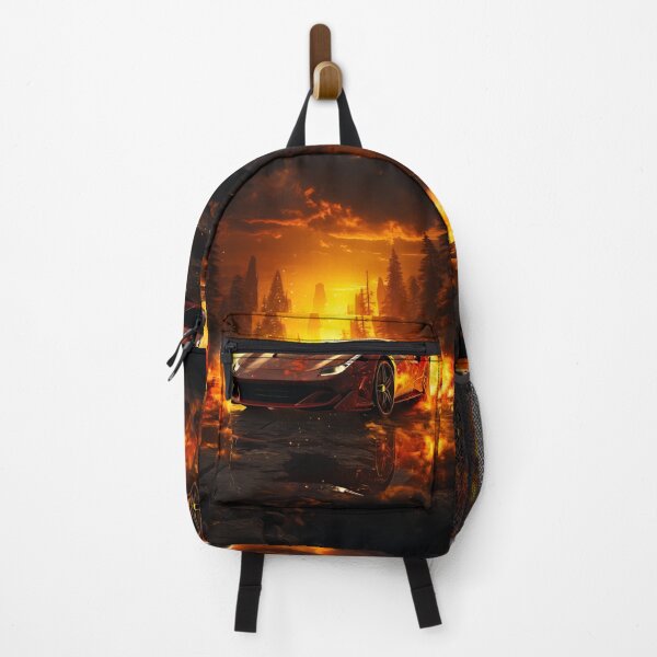 Item preview, Blazing Supercar In Fiery Sunset Landscape designed and sold by RevUpDesign.