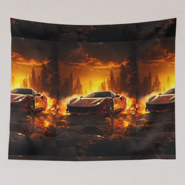 Item preview, Blazing Supercar In Fiery Sunset Landscape designed and sold by RevUpDesign.