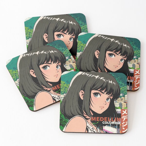 Item preview, Pretty Brunette Anime Girl 80s Retro Aesthetic Medellin Colombia Vintage Cultural Travel Design designed and sold by onlyanimevibes.