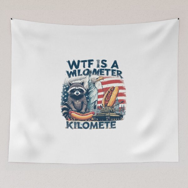 Item preview, WTF is a Kilometer? - American humor t-shirt, Statue of Liberty, Hot Dog, Tank, American Flag, Imperial System designed and sold by PrintFusion57.