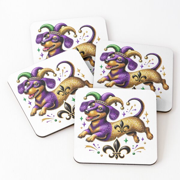 Item preview, Festive Dachshund Mardi Gras Design with Jester Hat and Fleur-de-Lis designed and sold by BlankCanvasHaHa.