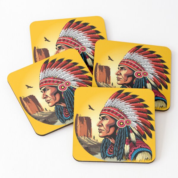 Item preview, Native American Chief in a wild Landscape background designed and sold by BluedarkArt.