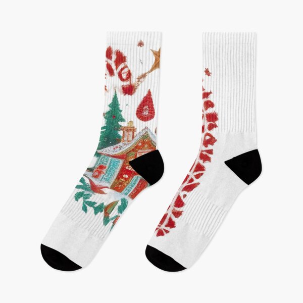 Item preview, Christmas Scene Style Embroidery: House, Tree, Star and Ornaments with Texture Visual Effect - Green, Red, Orange Color - For Sweatshirt, T-shirt, Clothes, Blanket, Mug and Others designed and sold by MUGpro.