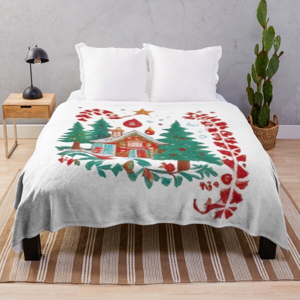 Item preview, Christmas Scene Style Embroidery: House, Tree, Star and Ornaments with Texture Visual Effect - Green, Red, Orange Color - For Sweatshirt, T-shirt, Clothes, Blanket, Mug and Others designed and sold by MUGpro.