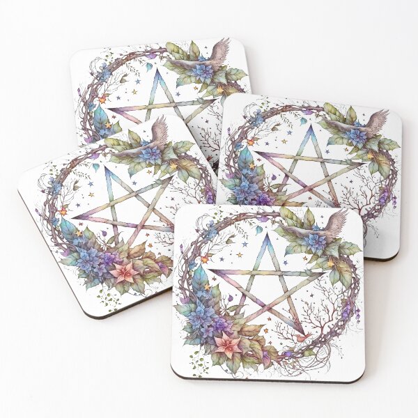 Item preview, Pastel Wiccan Floral Pentacle Wreath designed and sold by Pink Pineapple Works.