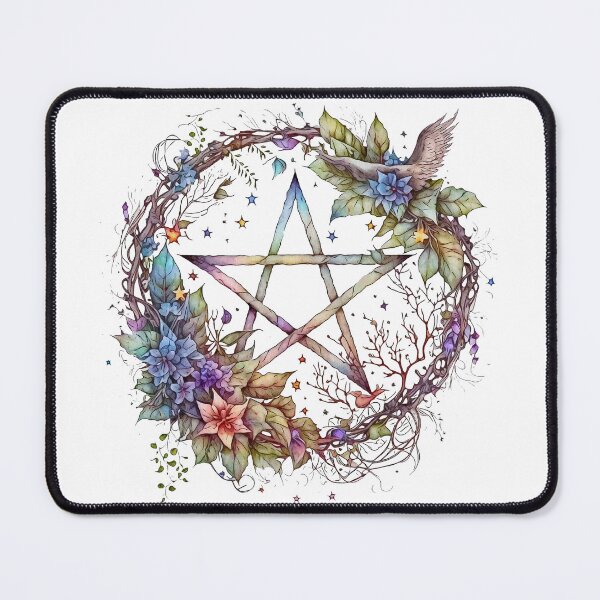 Item preview, Pastel Wiccan Floral Pentacle Wreath designed and sold by Pink Pineapple Works.