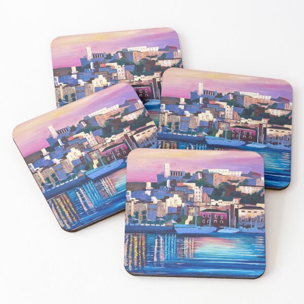 Item preview, Sunset Reflections Over Coastal Mediterranean Ibiza Dalt Vila designed and sold by artshop77.