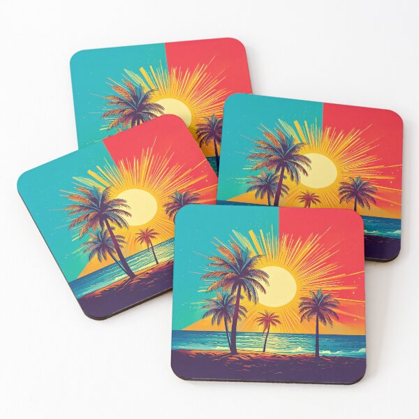 Item preview, A design of tall palms and a dazzling sun over tranquil water. designed and sold by HEMRO.