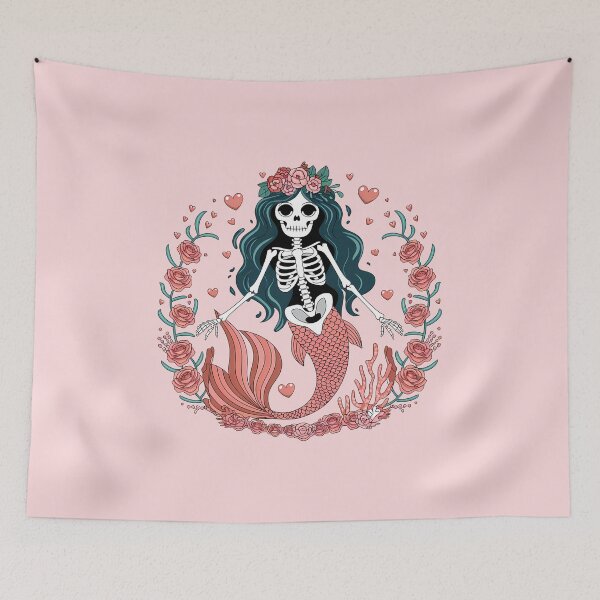 Item preview, Skeleton Mermaid and Roses designed and sold by Pink Pineapple Works.