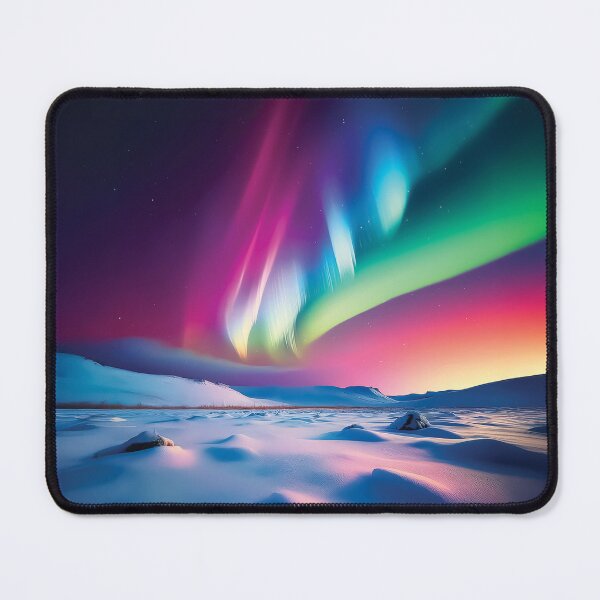 Item preview, A design of a vibrant, swirling depiction of the Northern Lights over a snow-covered field. designed and sold by HEMRO.