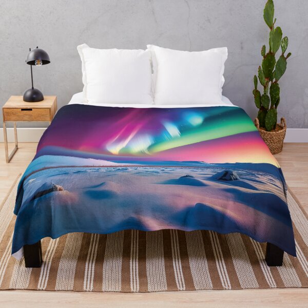 Item preview,  A design of a vibrant, swirling depiction of the Northern Lights over a snow-covered field. designed and sold by HEMRO.