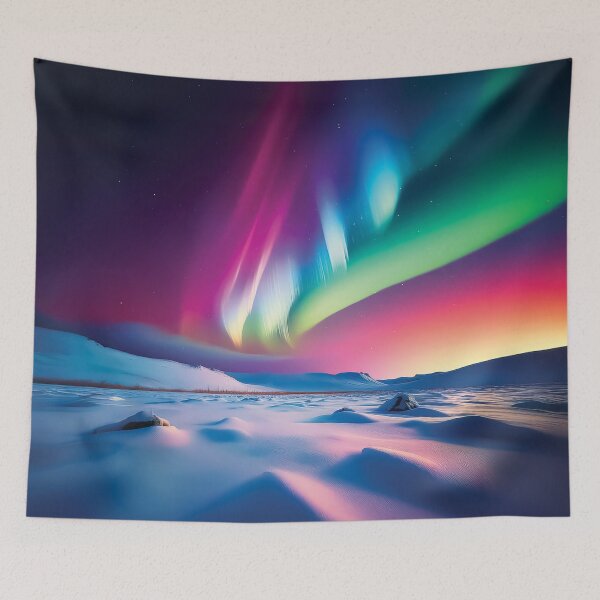 Item preview,  A design of a vibrant, swirling depiction of the Northern Lights over a snow-covered field. designed and sold by HEMRO.