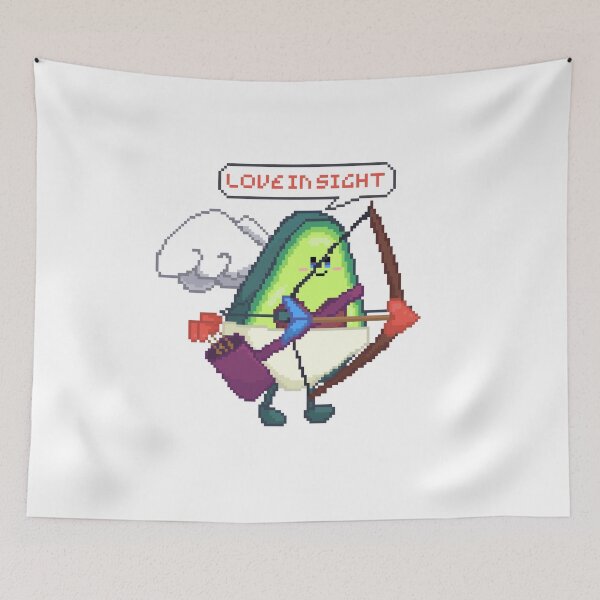 Item preview, pixel art of avocado cupid with bow and arrows of hearts pointing designed and sold by ZerpaGiovanna.