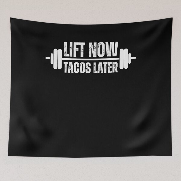 Item preview, Lift now Tacos Later funny gym workout saying barbell humor designed and sold by snowry.