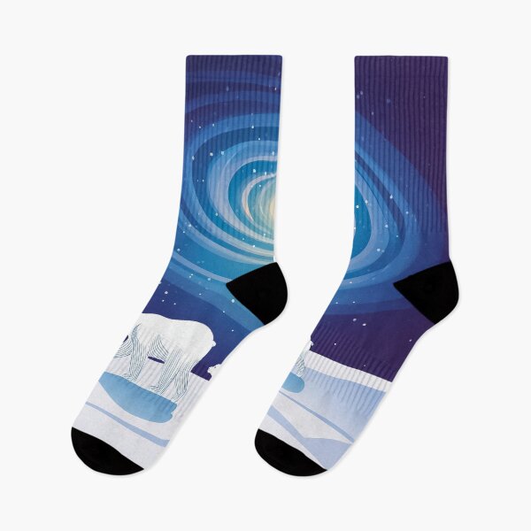 Item preview, A family of polar bears walking through a snowy field under a colorful sky.  designed and sold by HEMRO.
