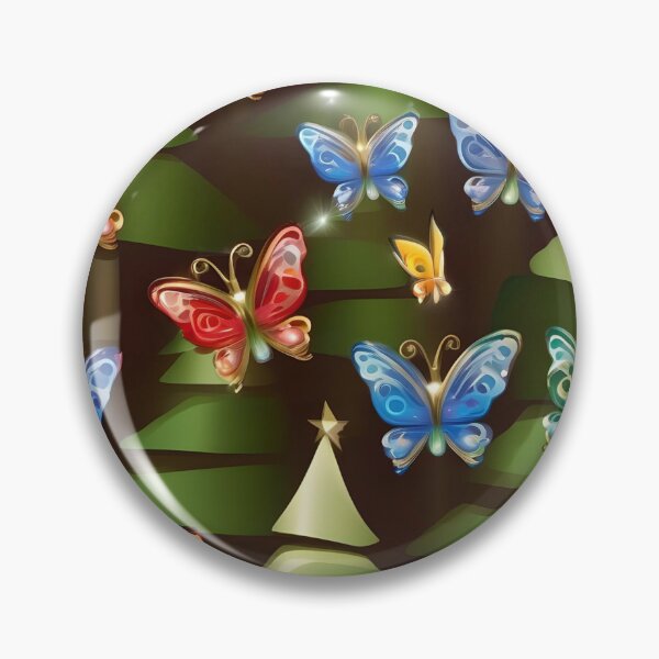 Item preview, Christmas and New Year Among Pines and Butterflies, Green, Red, Blue and Yellow designed and sold by Ciervo Primavera.