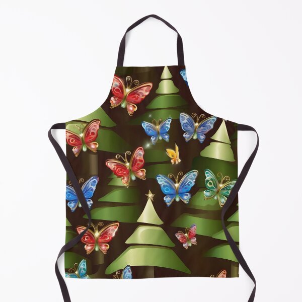 Item preview, Christmas and New Year Among Pines and Butterflies, Green, Red, Blue and Yellow designed and sold by Ciervo Primavera.