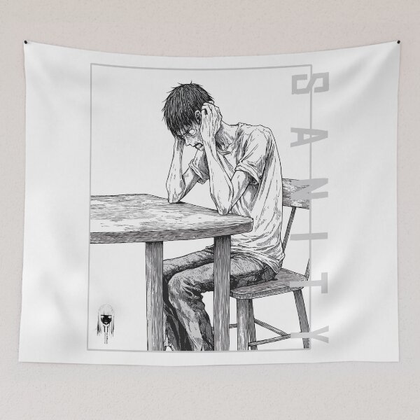Item preview, sanity, torn apart  black and white horror manga anime boy designed and sold by ForsakenFrames.