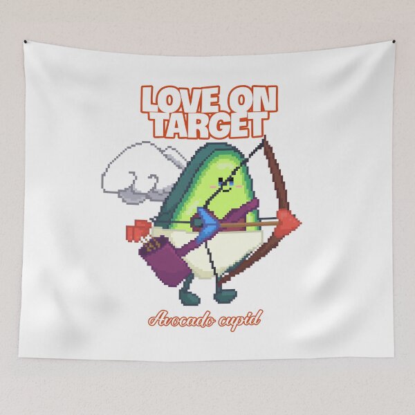 Item preview, pixel art of avocado cupid with bow and arrows of hearts pointing designed and sold by ZerpaGiovanna.