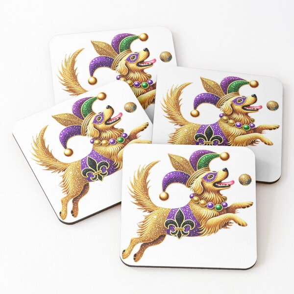 Item preview, Golden Retriever Mardi Gras Jester Leaping Design designed and sold by BlankCanvasHaHa.