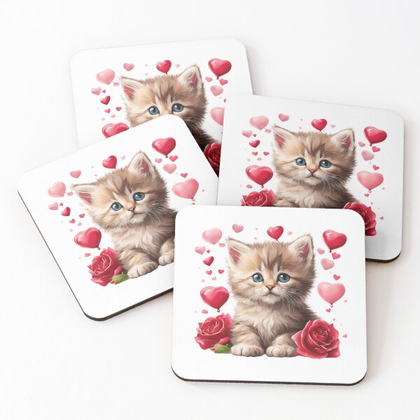 Item preview, Watercolor Valentine's Day Kitten with Roses  designed and sold by silviaol.