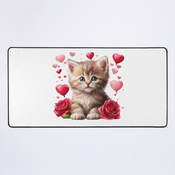 Item preview, Watercolor Valentine's Day Kitten with Roses designed and sold by silviaol.