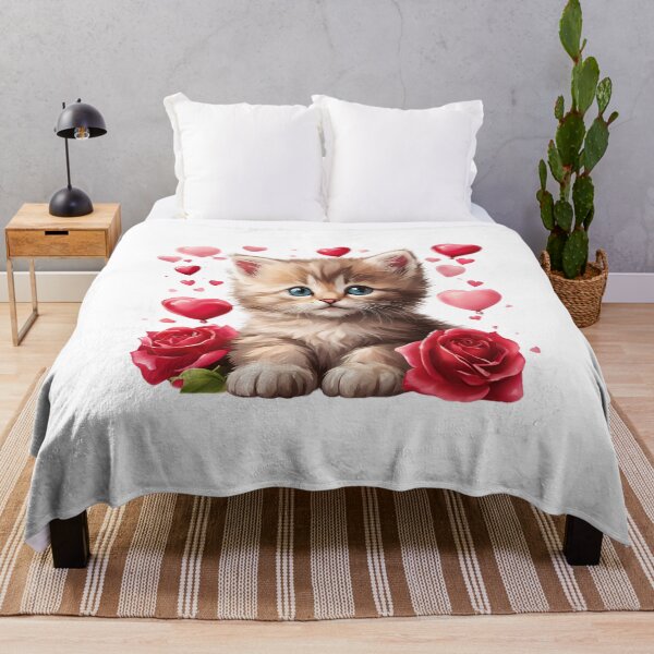 Item preview, Watercolor Valentine's Day Kitten with Roses designed and sold by silviaol.
