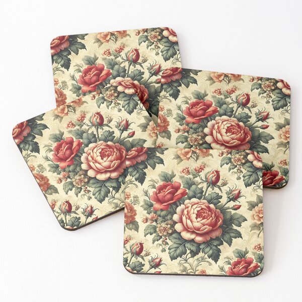 Item preview, Red Cabbage Rose Vintage Pattern designed and sold by DesignsbyVelvet.