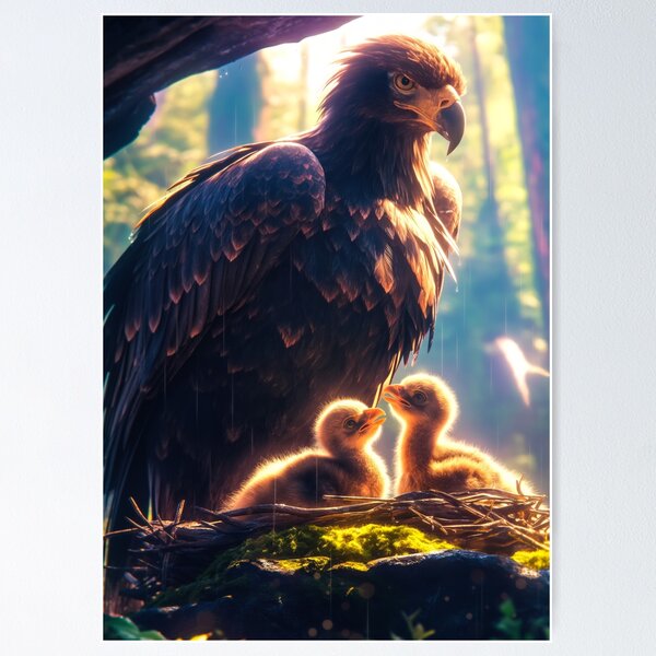 Golden Eagle and Two Chicks Poster