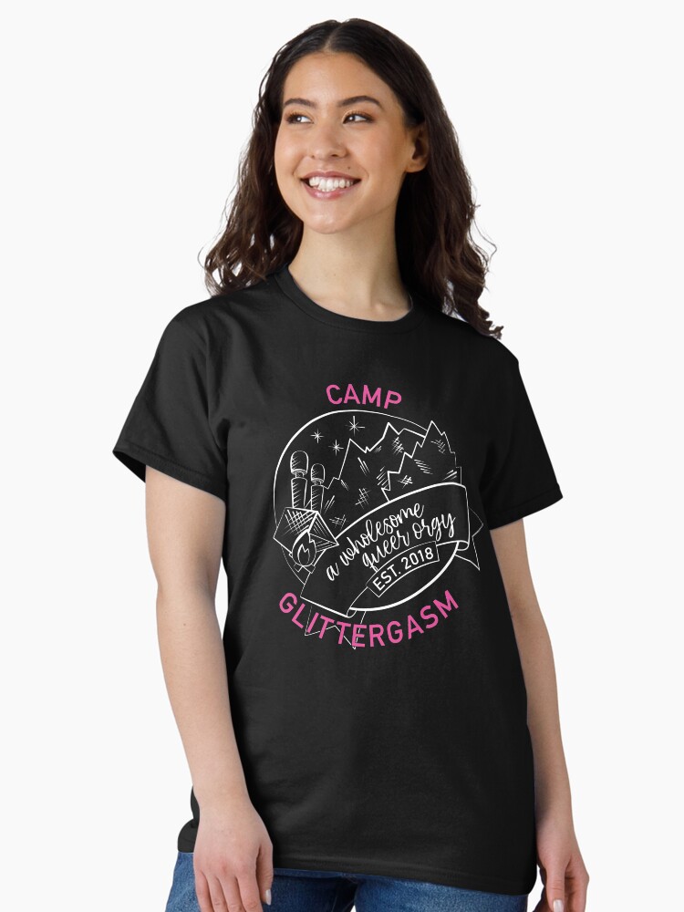 Thumbnail 2 of 7, Classic T-Shirt, Camp Glittergasm Logo (White & Pink) designed and sold by Glittergasm.