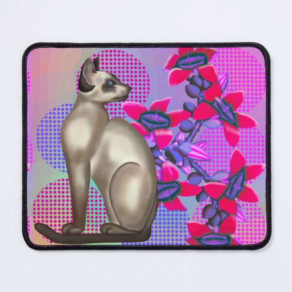 Item preview, Sleek Siamese Cat with Orchids designed and sold by KateVanFloofno1.