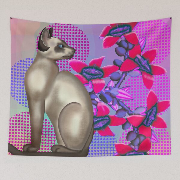 Item preview, Sleek Siamese Cat with Orchids designed and sold by KateVanFloofno1.