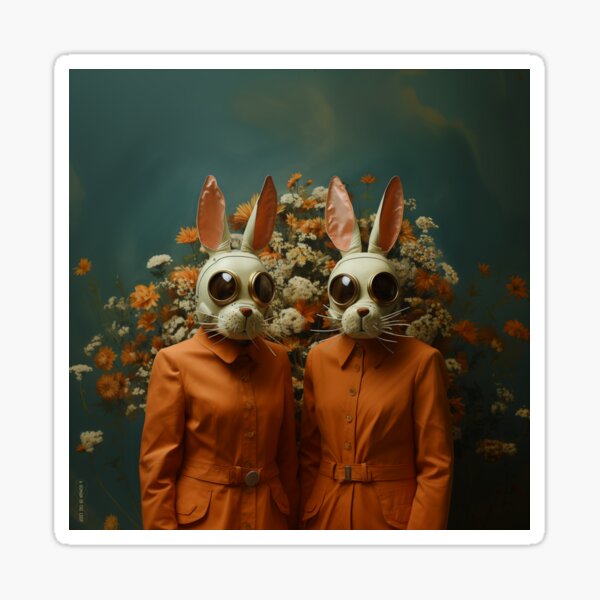 SILLY RABBITS, Florals, Spring, Steampunk, Twin Bunnies Sticker