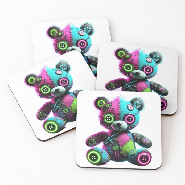 Item preview, Neon-Stitched Teddy Bear – Vibrant Cyberpunk Plushie Design designed and sold by GemBob Creations.