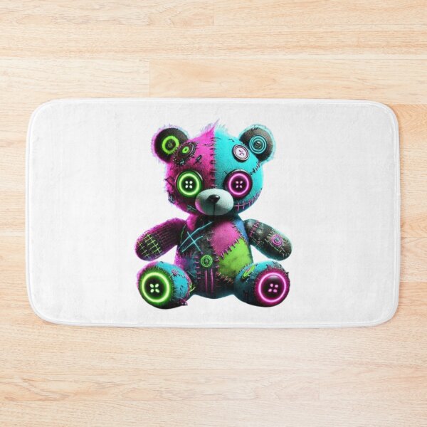 Item preview, Neon-Stitched Teddy Bear – Vibrant Cyberpunk Plushie Design designed and sold by GemBob Creations.