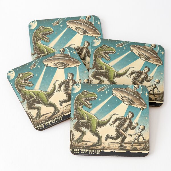 Item preview, Dino UFO Selfie: Vintage Panic designed and sold by TrippyBunnyShop.