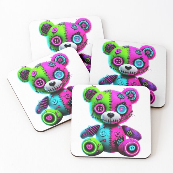 Item preview, Neon Buttoned Cyberpunk Teddy Bear – Bold and Quirky Plush Design designed and sold by GemBob Creations.